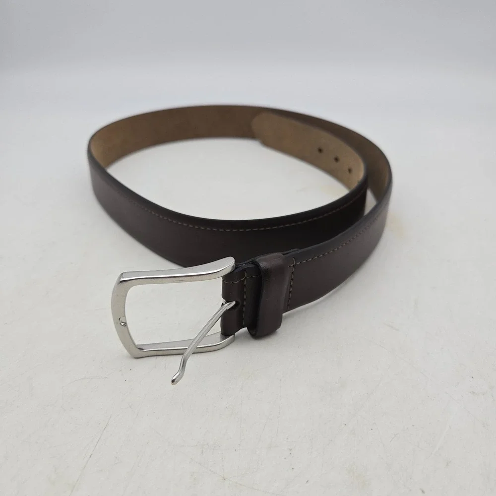 Structure Belt Brown Leather Dress Mens 36 Nickel Buckle NWOT